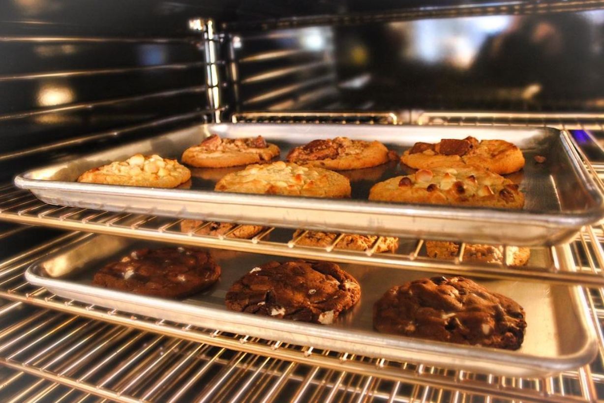 Cookies baking in the oven at our in-house bakery